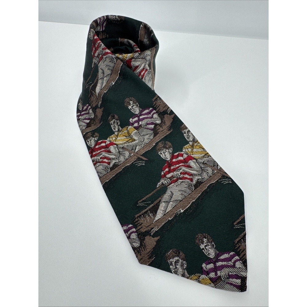 VTG Polo Ralph Lauren Woven Jacquard Silk Tie 3.75" x 58.5" Rowing Crew USA